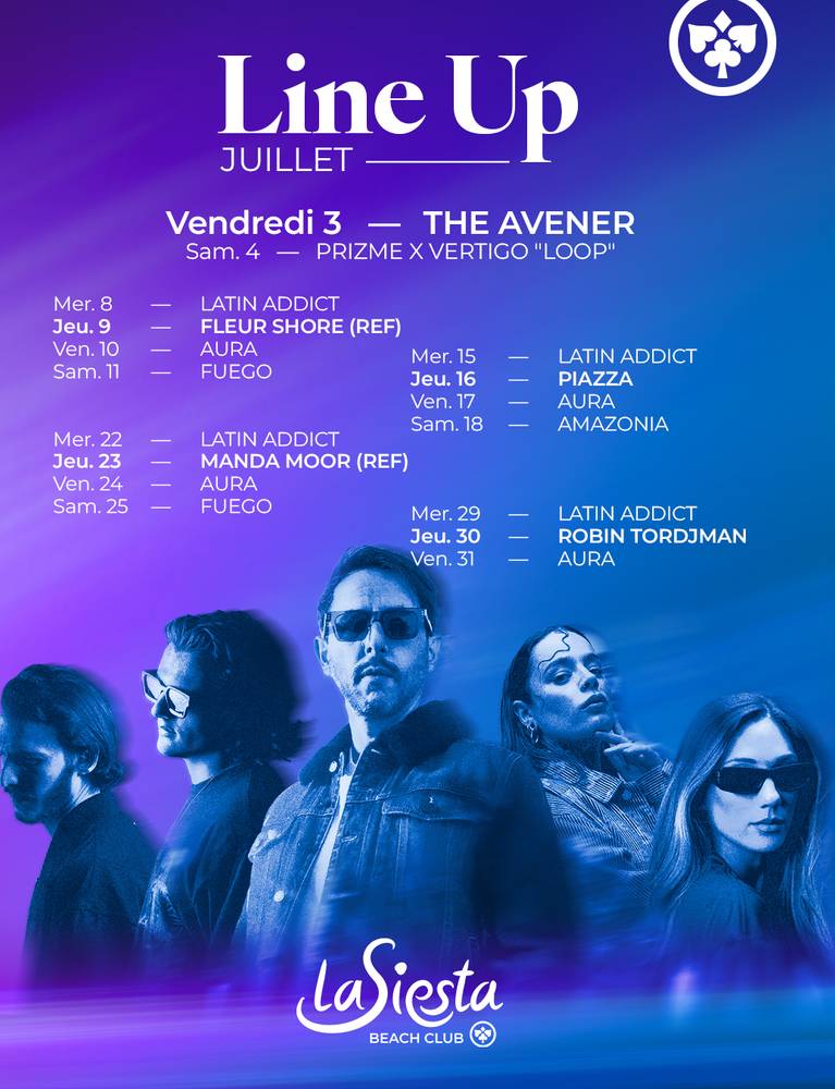 La Siesta Beach Club Line up Programmation - juillet 2026 La Siesta Beach Club Line up Programmation - juillet 2026