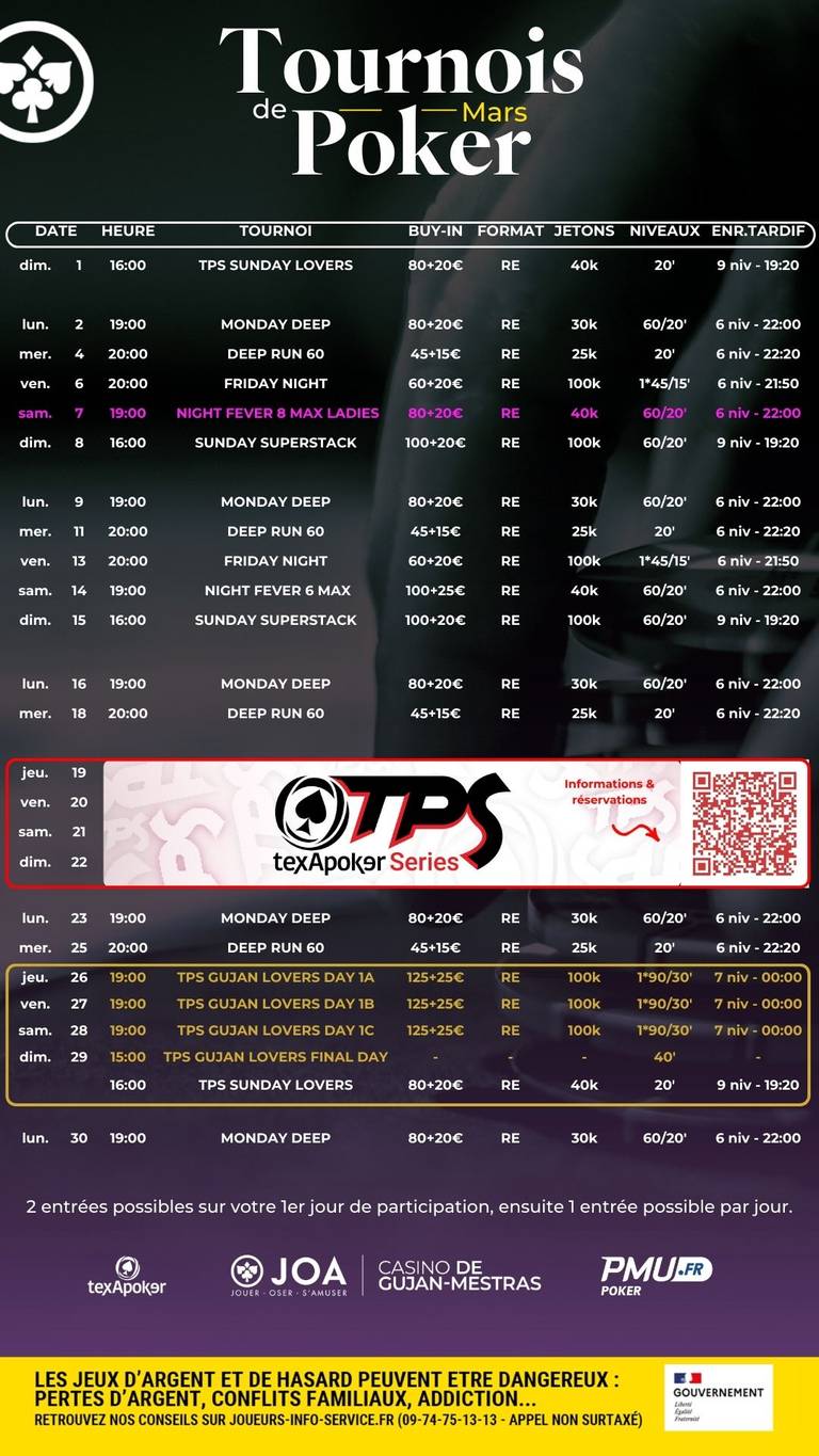 Programme poker MARS 2026 Gujan