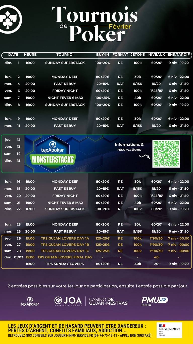 Programme poker FEVRIER 2026 Gujan