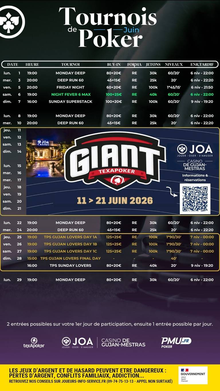 Programme Poker joacast juin