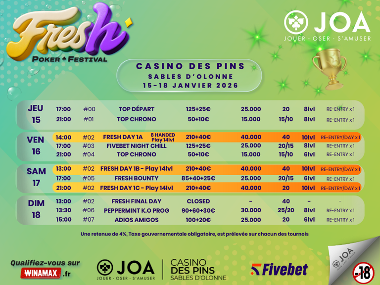 Fresh poker festival 2ème édition - Les Pins programme Fresh poker festival 2ème édition - Les Pins programme