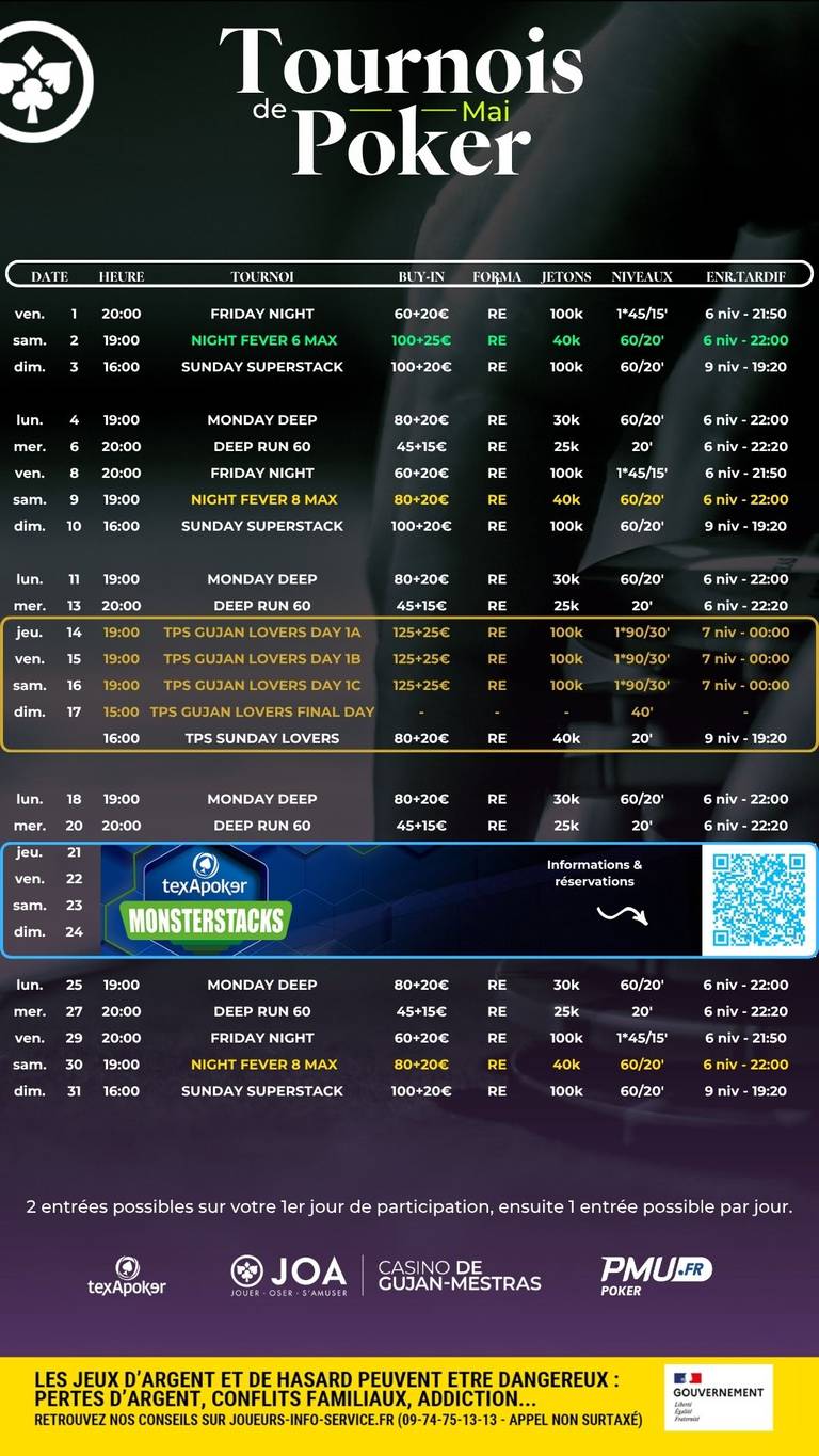 Programme poker MAI 2026 Gujan